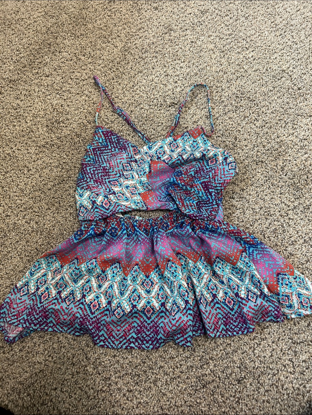 Boho Printed Spaghetti Strap top in Teal & Purple